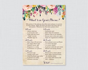 Baby Shower What's in Your Phone Game - Printable Phone Raid Game - Colorful Floral What's in Your Phone Game - Phone Game 0025-A