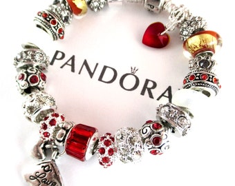 Authentic Pandora Bracelet, Sterling 925 Silver, or CHOOSE, Euro Style Bracelet, Silver Plated, Both with, Non Branded Beads & Charms ,RG500