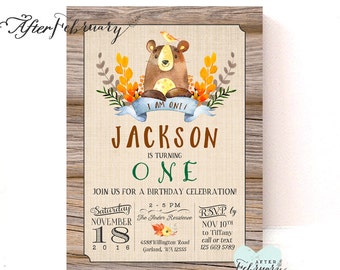 Bear Birthday Invitation Rustic Woods Country Boy Birthday Party Invitation Fall Birthday Invitation // Printable No.1262KIDS
