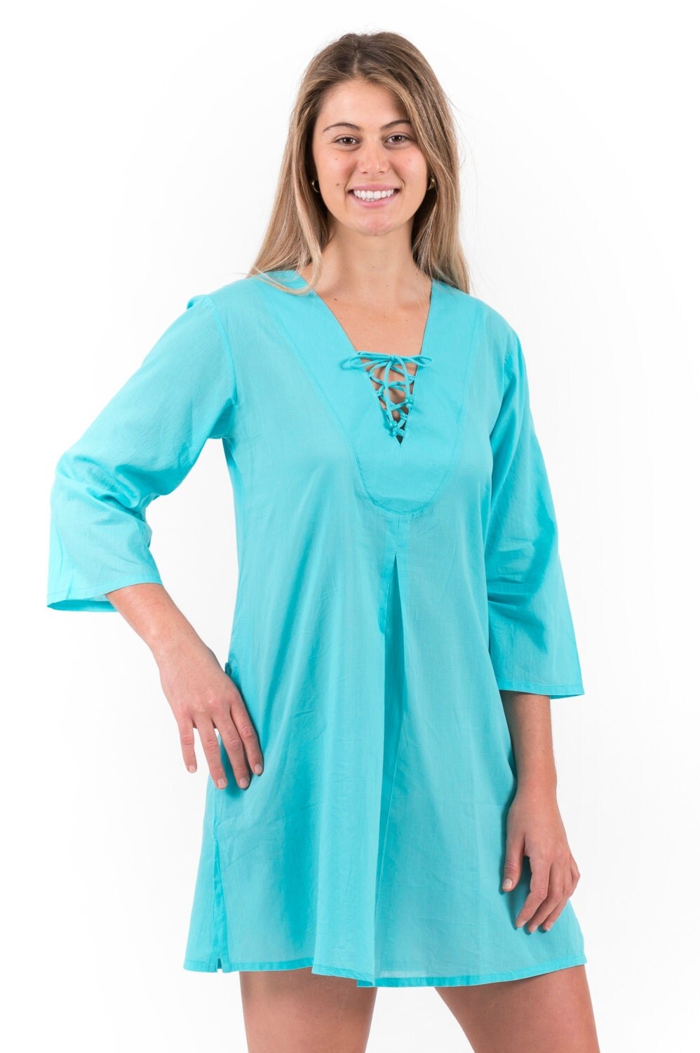 Beach CoverUp with Zipper Pocket in 100 Cotton Aqua