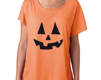 Pumpkin Shirt. Halloween T-Shirt. Jack-O-Lantern Shirt. Super Soft & Flowy, Off The Shoulder Women's Tee. Pumpkin Tee.