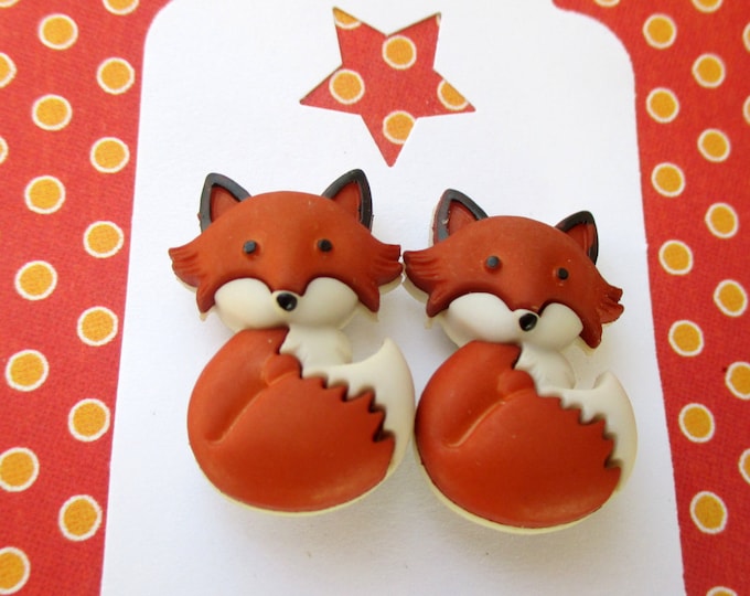 Fox earrings-Fox jewelry-Animal Earrings-woodland jewelry-childrens-clip on earrings-fox studs-teens-tweens-kids-girls-storybook earrings