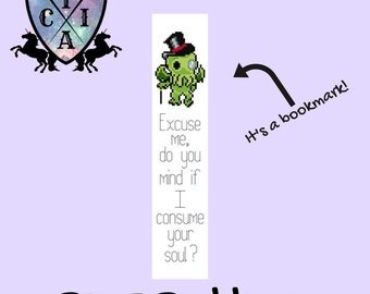 Gentleman Cthulhu, Bookmark Cross Stitch Pattern, Funny Embroidery - PDF, Instant Download