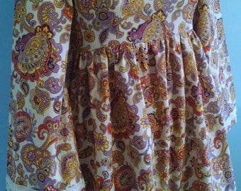 Boho Babydoll Bohemian Clothing Dress Empire Waist 1970 Style Bell Sleeves