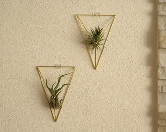 wall hanger air plant | himmeli diamond mobile | geometric mobile | gold holder planter | modern art sculpture | geometric wall terrarium
