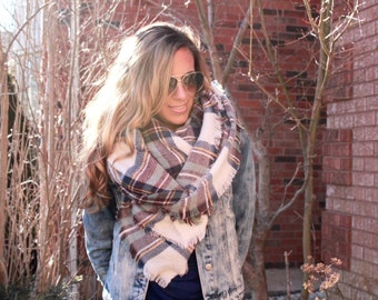SALE!! Heather Skies Plaid Blanket Scarf, Winter scarf, Blanket scarf, Plaid Scarf, Tartan scarf, plaid scarf, Oversized Sized Scarf