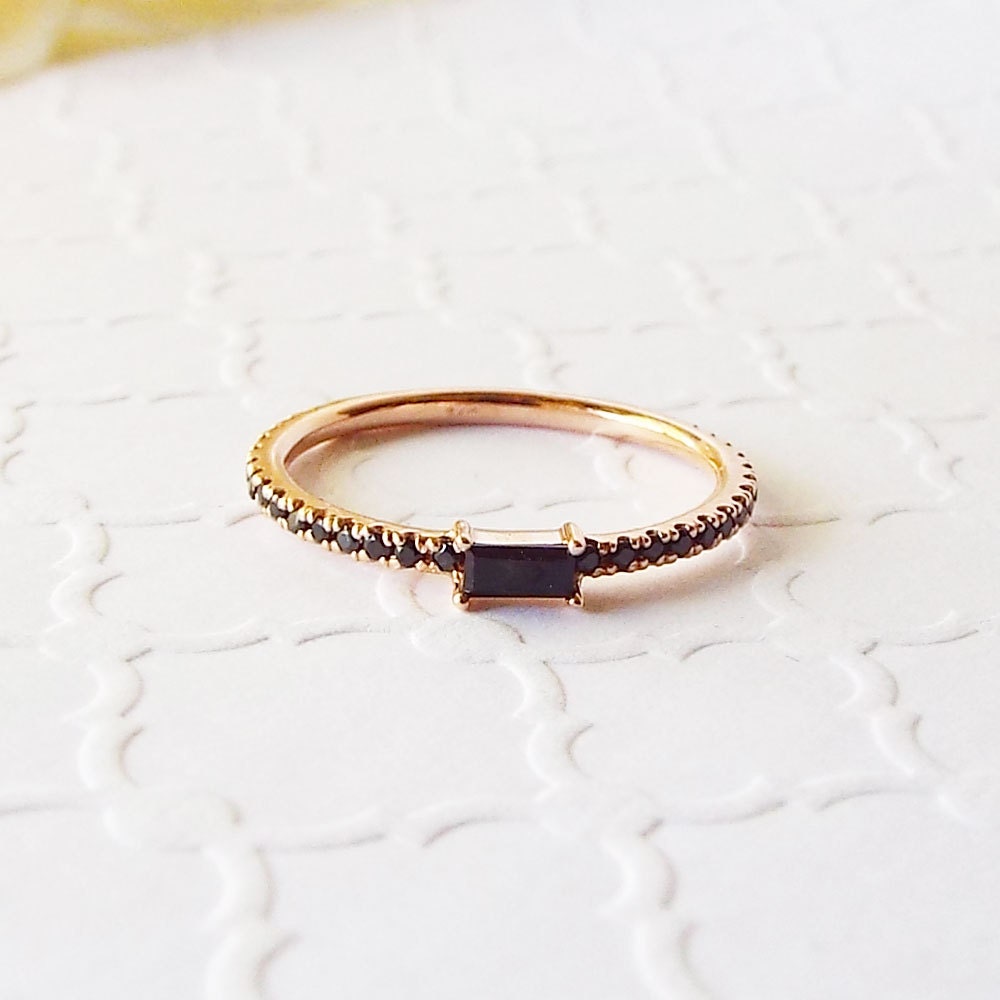 Black Onyx with Pave Black CZ Diamonds eternity band 14k Solid