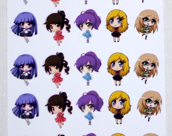 Anime Chibi Girls!, Chibi Stickers,Anime Characters, ECLP,Erin Condren Planner,Party Stickers,School Stickers,Chart Stickers, Anime Stickers