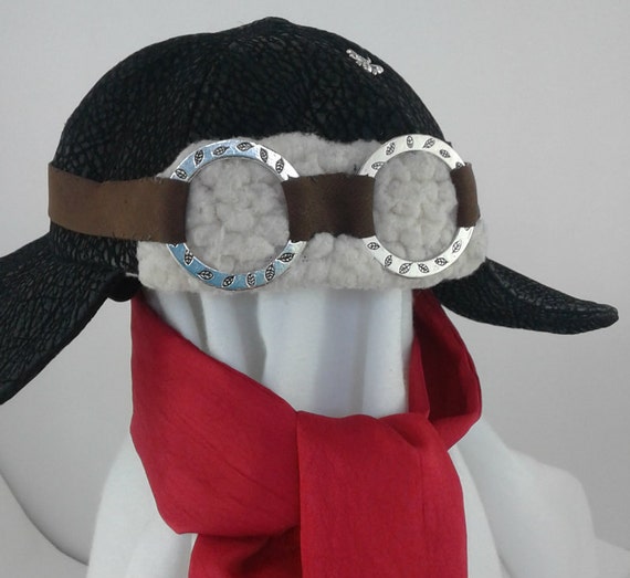 Red Baron Aviator Hat w Goggles & Red Scarf for Dogs