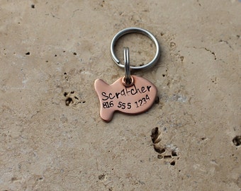 Copper Cat Tag - Cat ID Tag - Cat Name Tag - Pet Tags - Personalized Cat Tag - Tiny Tag - Small Tag - Handstamped Tag - Fish Tag - Scratcher