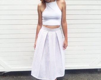 Midi skirt / Handmade skirt / Pleated skirt / White pleated midi skirt / Circle skirt / High waist skirt / Striped skirt / Summer skirt