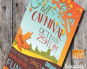 Fall Carnival Poster- Harvest Festival flyer- School Church or Community Event - 11x17 Poster - 8.5x4.5 Flyer - 8.5x11 Flyer - Booth Signs