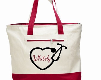 Nurse bag, nursing tote, personalized nurse bag, pinning ceremony gift, monogram bag, gift for nurse, canvas stethoscope bag, health worker