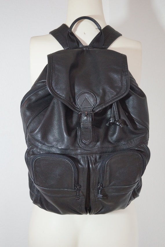 vintage black leather backpack