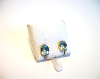 Gold Faceted Crystal Blue Old Style Charm Screwback Earrings Curtis Creations Designer Vintage Jewelry for Women