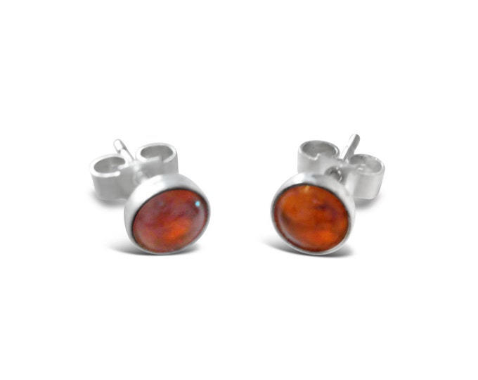 5mm Amber and Sterling Silver Stud Earrings