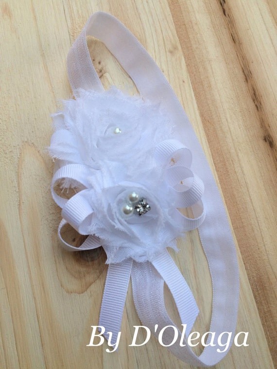 Items similar to White Baptism Headband Girls Accessories First
