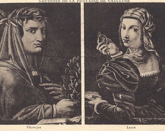 Vintage Postcard - Petrarque et Laura - Souvenir De La Fontaine De Vaucluse