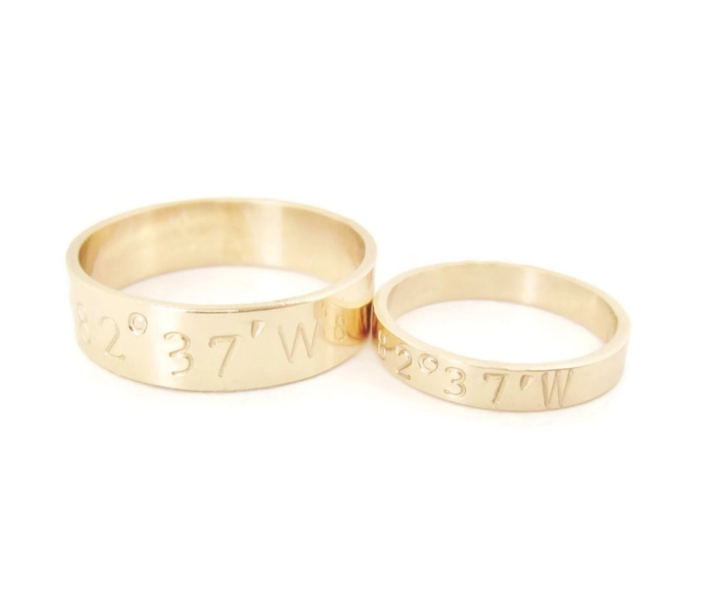 His & Hers Coordinate Rings, Personalized Location Ring, Custom Couples Rings, Coordinate Jewelry, Anniversary Gift, Latitude Longitude Ring