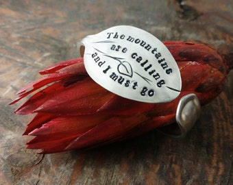 Vintage Silver Plated Spoon Bracelet, Hand Stamped, John Muir, The Mountains Are Calling and I Must Go