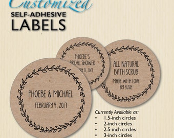 Custom Wedding Labels, Brown Kraft, Envelope Seals, Favor Sticker, Product Labels, Bridal Shower, Candy Buffet, Jar Label, Personalized