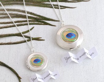 Peacock Jewelry, Peacock Locket, Peacock Necklace, Locket Necklace, Personalised Locket, Custom Locket, Secret Message, Message Locket