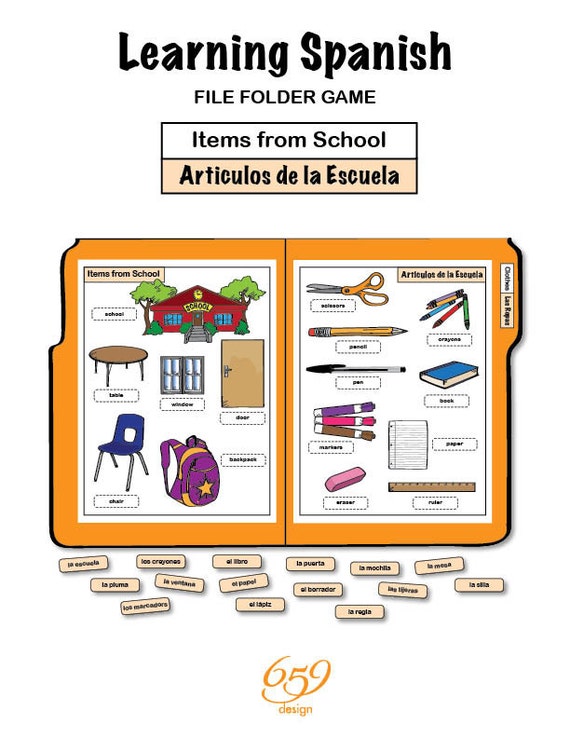 Learning Spanish/English File Folder Game Items from