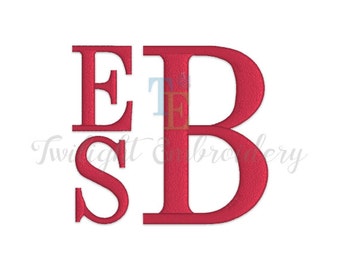 Stacked Machine Embroidery Monogram Font In 5 Sizes, 0030