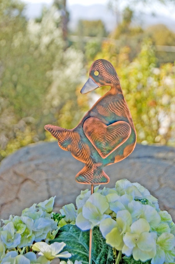 Duck Metal Garden Art Stake / Yard Art / Copper by GardenCopperArt