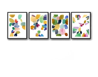 set of 4 watercolor prints, Abstract paintings, Watercolor Paintings, large prints, colorful home decor