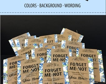 Personalized Memorial Forget-Me-Not Seed Packets with Blue Floral Wrap