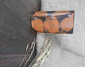 Handmade Leather Book Journal with Lime Leaves. Unique Leather Notebook with Snap Closure. Travel Journal, Leather Diary, Blank Book