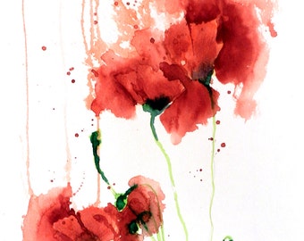 Red Poppies - 11x15 Original Watercolor Painting
