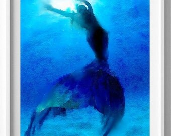 Watercolor Mermaid Painting,Beach Decor,Mermaid Tail,Mermaid Print,Mermaid Wall Art,Mermaid Painting,Sea Pic No 1