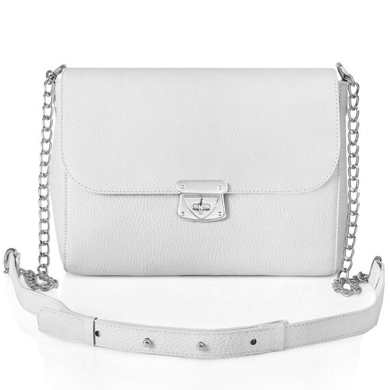 White genuine leather woman shoulder bag white by KaterinaFoxBags