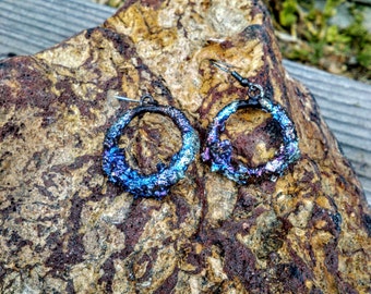 Bismuth Earring. 25mm Round. Oxidized Sterling.