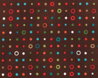 Meadow Friends Multi Colored Modern Dots and Circles on Dirt Brown Background by Deb Strain for MODA - 19486-15