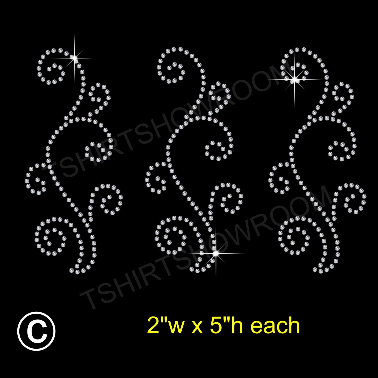 3 x Swirl Border Design Rhinestone / Diamante Hotfix Transfer