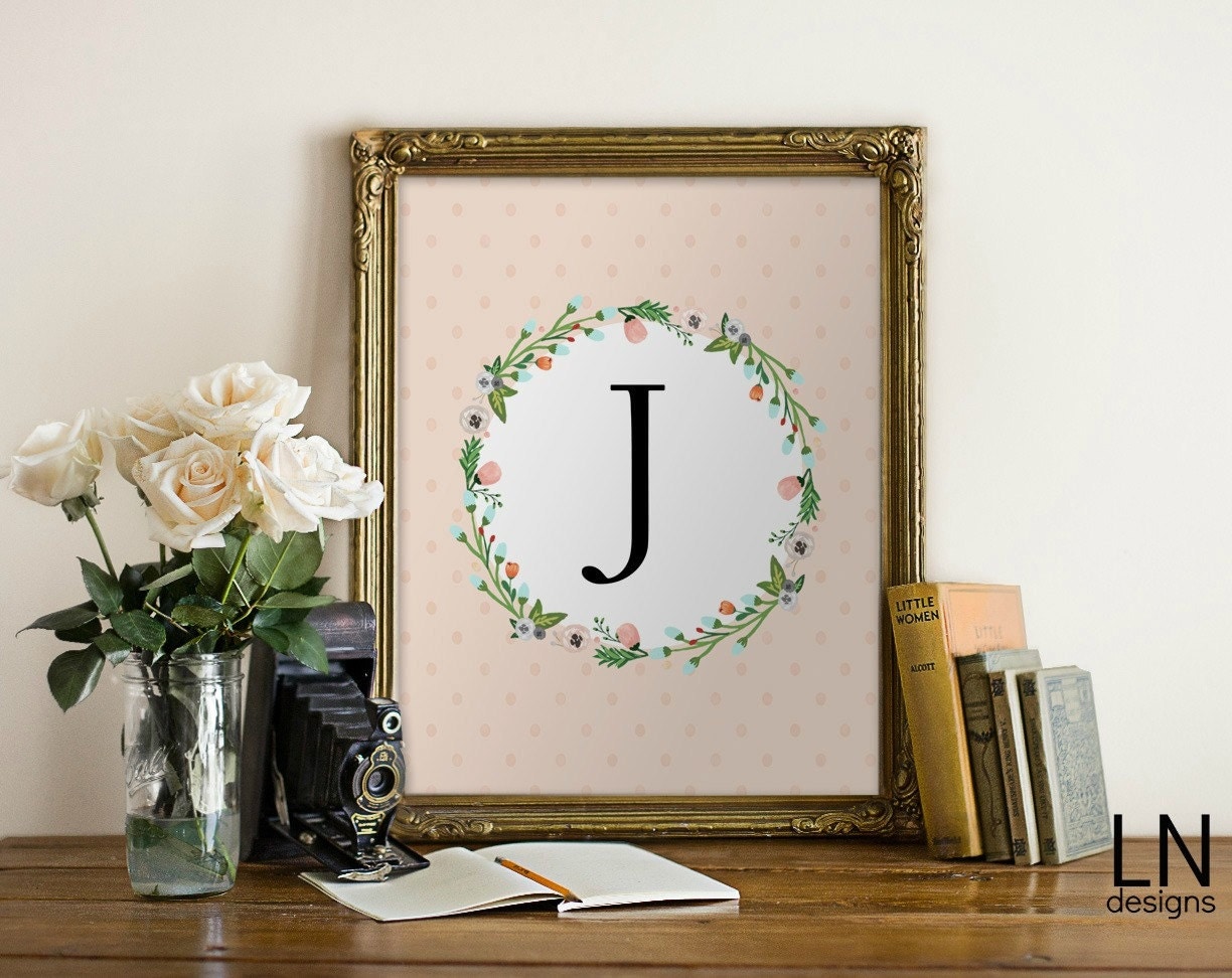 LETTER J Initial Printable Wall Art Print by mylovenotedesigns