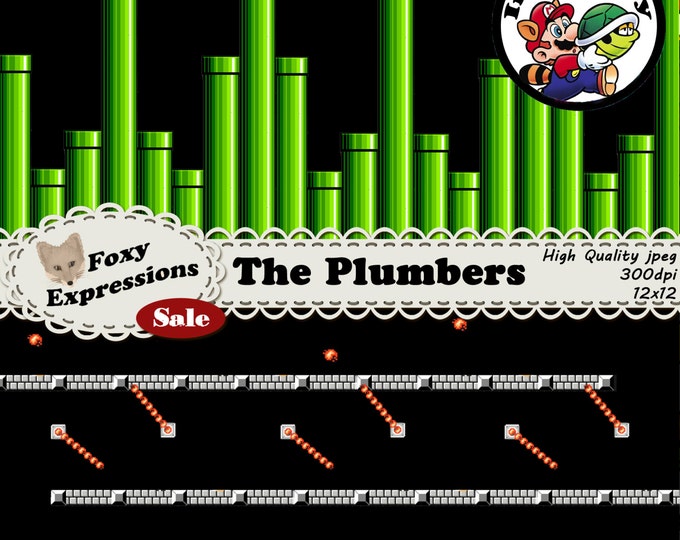 The Plumbers inspired by Super Mario Bros. Designs include Mario, Luigi, mushrooms, 1 ups, ? blocks, coins, boo, koopa troopa, pipes & more