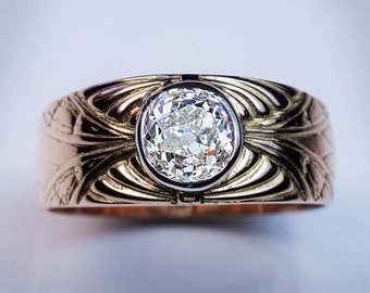 Men's Antique Solitaire Diamond Art Nouveau Gold Ring