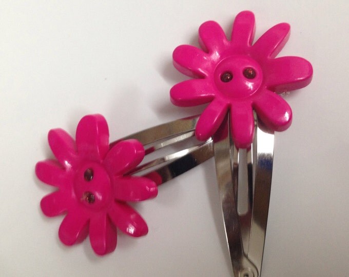 Pink flower button children's hair clip, flower hair clip, children's hair accessories, pink hair clip, button hair clip