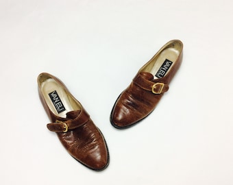 37 Vintage oxfords 7 vintage monk strap oxfords with strap shoes 37 oxfords leather brown oxfords leather monk strap flats leather oxfords 7