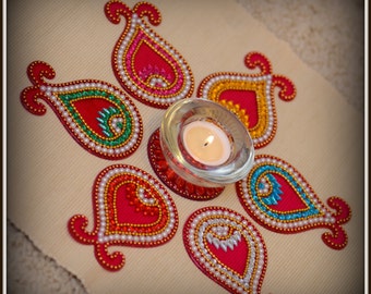 Floor Art-Beautiful Petal Themed Kundan Rangoli, Pink,Blue & Green Color Combo,Wedding Decor,Indian Rangoli,House Warming Gift,Festive Decor