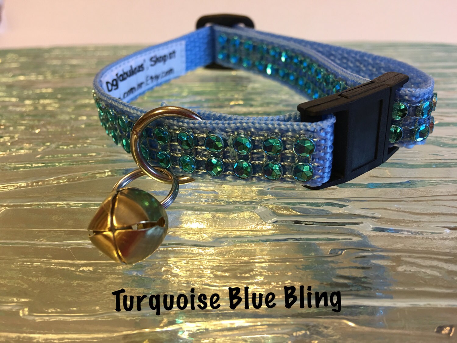 Turquoise Blue Rhinestone Bling Dog or Cat Collar Quick