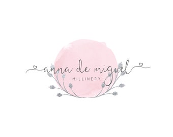 Custom Logo Design, Premade Calligraphy Logo, Silver Wreath Photography Logo, Pink Logo Editable Logo Design, Silver Laurel Calligraphy Logo