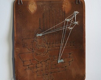 original art "leatherpiece", drawing on an old leatherpiece, art by karo knitter