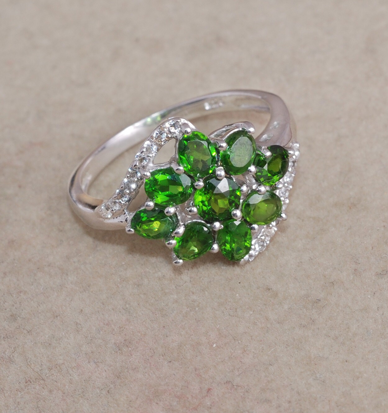 Russian Chrome diopside White topaz ring by silverjewelry2015