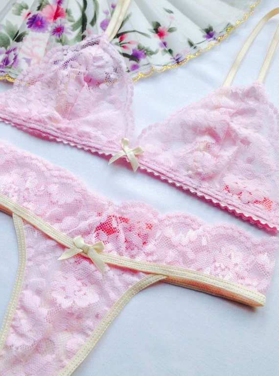 Baby Pink and Dreamy. Little lace lingerie set. Cute and SEXY.