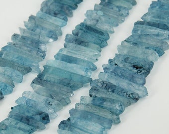 Rough Cyan Quartz Rock Crystal Graduated Stick Points Pendants Jewelry strand,Top Drilled Raw Crystals Natural Stones Spike Beads Supplies